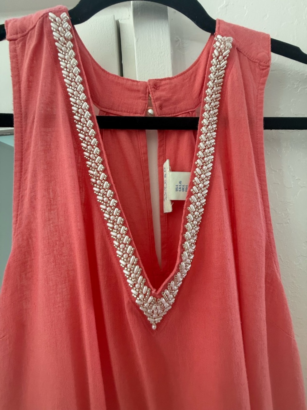 Beaded V-Neck Coral Maxi Dress - Large